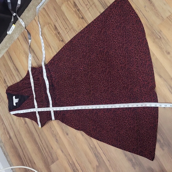 RENA ROWAN Black Red T-Back Cummerbund Ruched Waist Small Print Y2K Dress - Picture 8 of 9